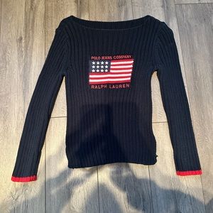 RARE Vintage Ralph Lauren American flag sweater navy blue